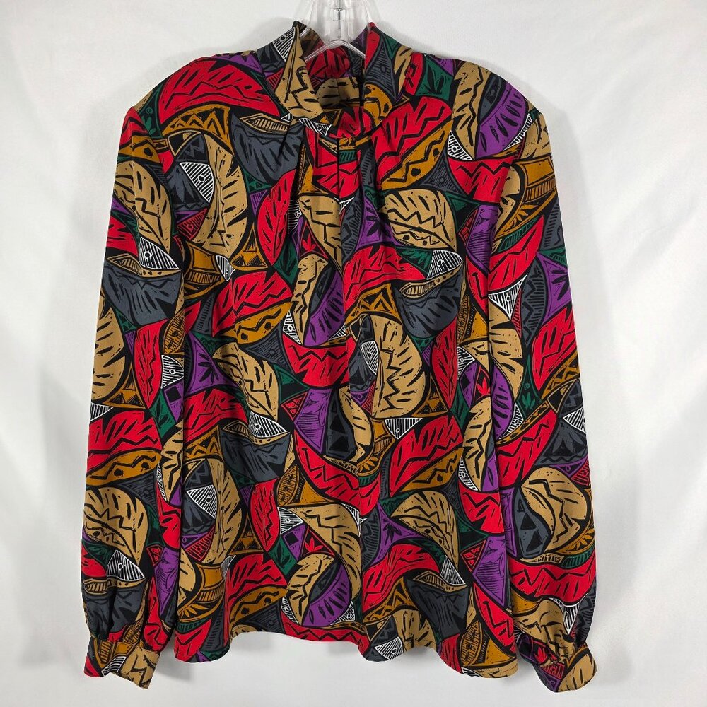 Vintage 1980's Paul Jeffrey for Da Rue Bold Geometric Print Blouse Size 16